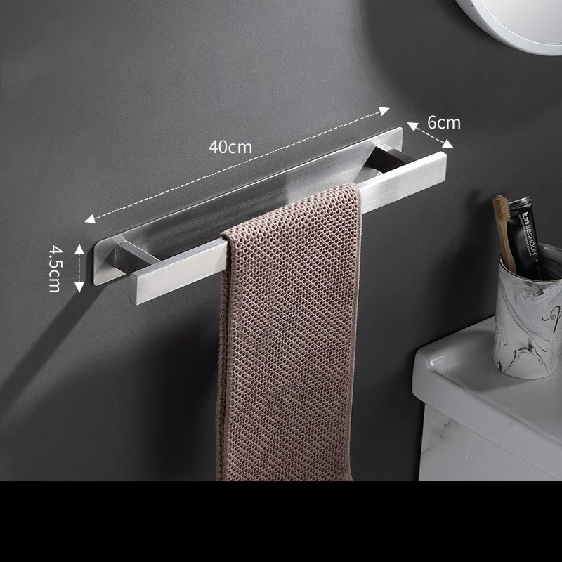 Wall Mounted Towel Bar Stainless Steel 40cm | No-Drill Adhesive Installation | Brushed or Matte Black Finish Option