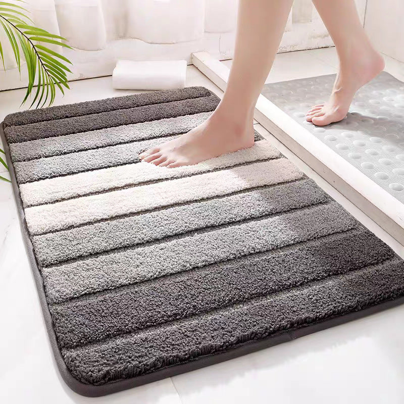 Washable Bathroom Rug Polyester | Striped Green, Grey, Blue | Absorbent Non-Slip Fluffy Pile That Cushions Every Step