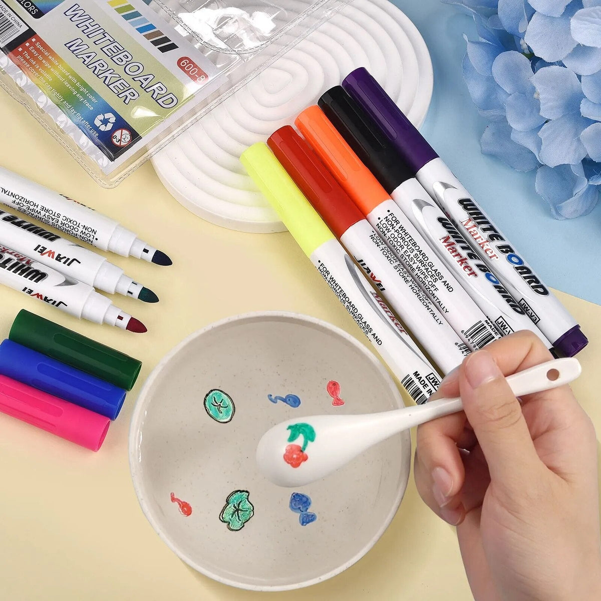 Water Marker Set 8 or 12 Pack | Ceramic Magic Spoon Included | Mess-Free Water-Floating Art & Temporary Tattoos