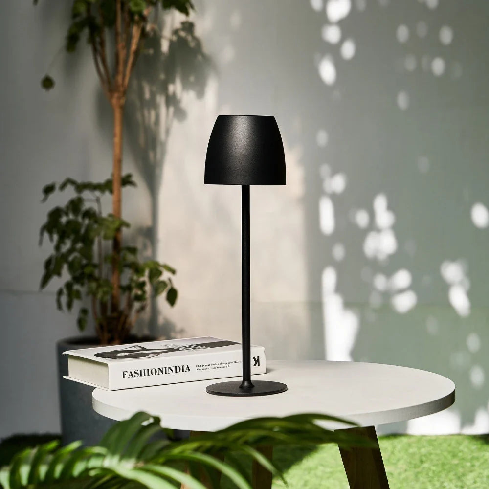 Waterproof Cordless Rechargeable Table Lamp Iron 10 x 38 cm | Black, White, Brown | 24-Hour Battery, Touch Dimmable