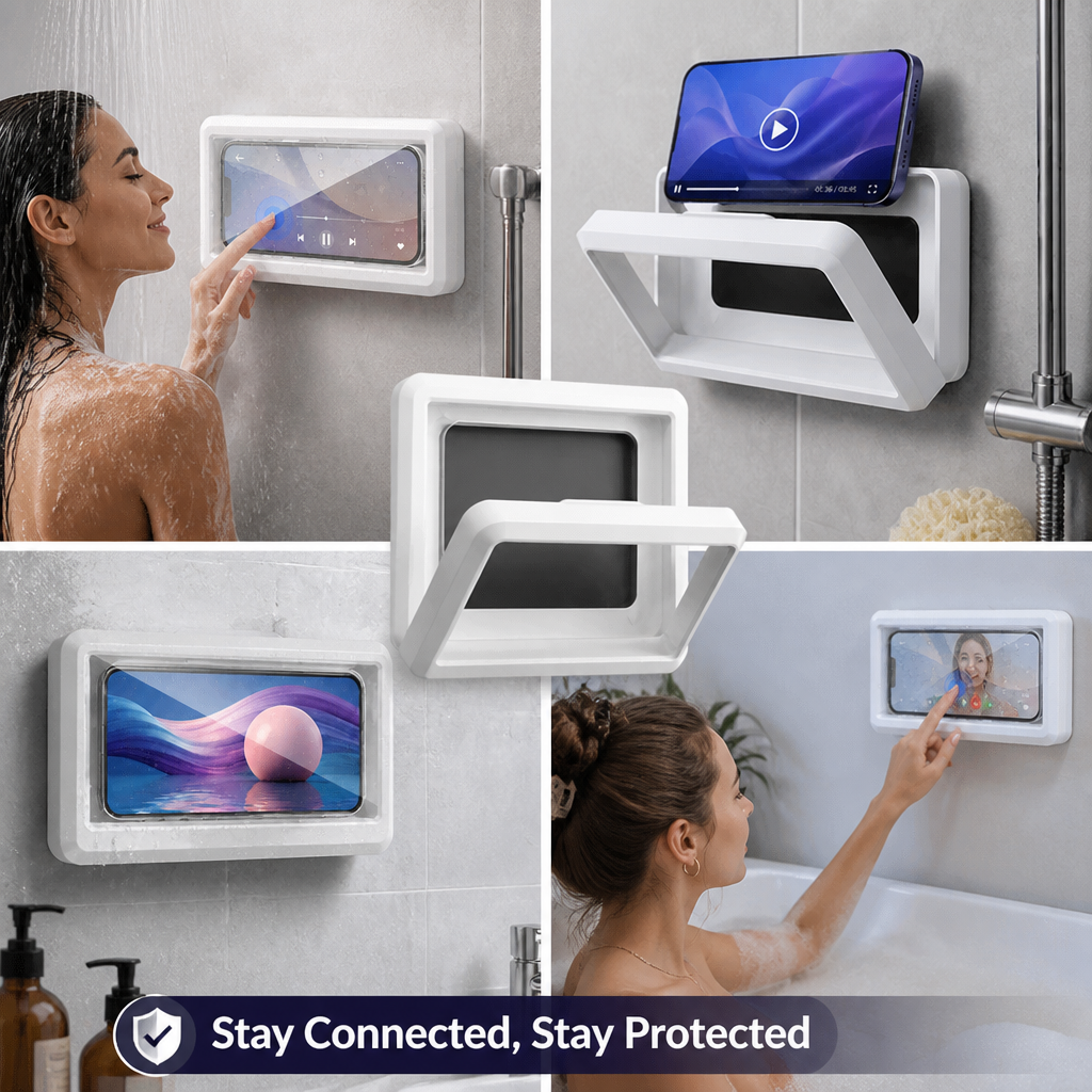 Waterproof Phone Holder Shower Self-Adhesive with Touchscreen Cover