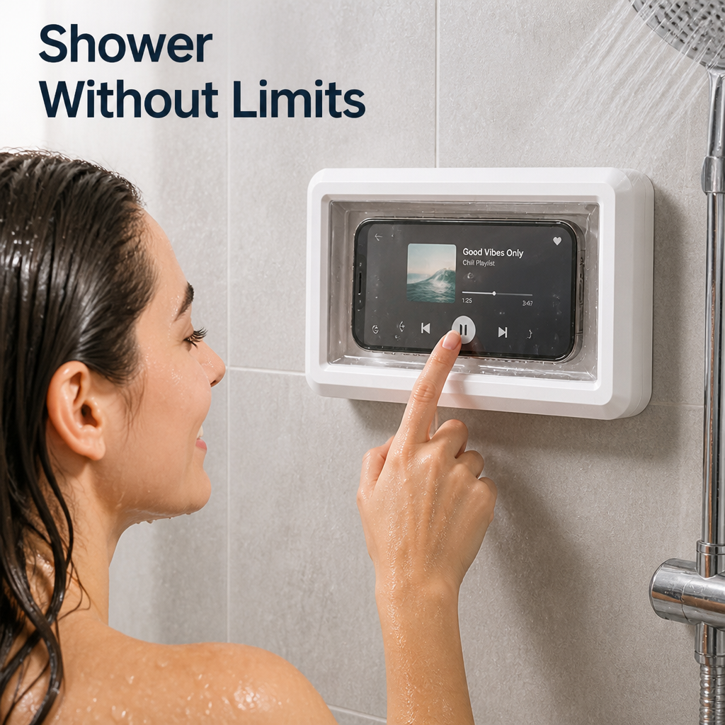 Waterproof Phone Holder Shower Self-Adhesive with Touchscreen Cover