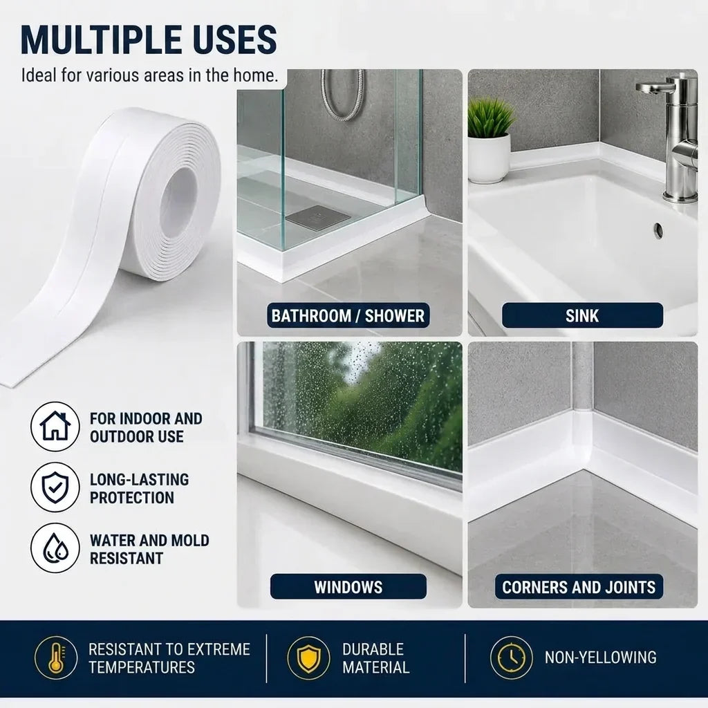 Waterproof Sealing Tape Strips | Self-Adhesive Seal for Gaps, Joints & Pipes | Blocks Leaks & Prevents Mould Instantly