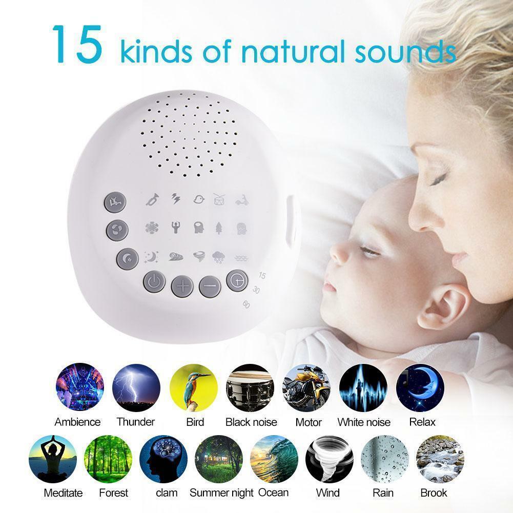 White Noise Sleep Sound Machine | 15 Natural Sounds & 8 Volume Levels | Timer Function, USB Powered, Portable Design