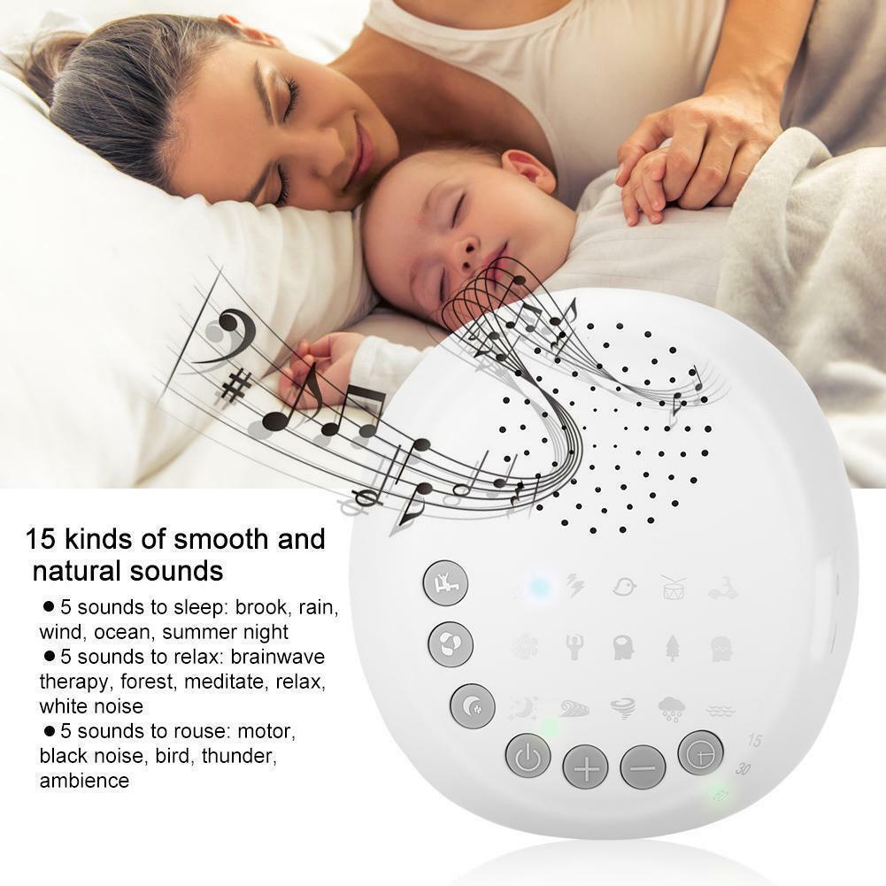 White Noise Sleep Sound Machine | 15 Natural Sounds & 8 Volume Levels | Timer Function, USB Powered, Portable Design