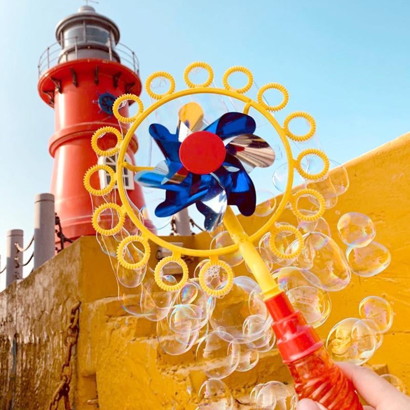 Wind-Powered Bubble Stick Toy ABS No-Battery with Spinning Windmill Design