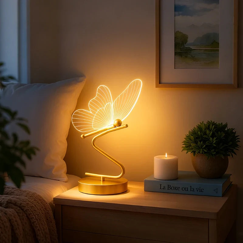 Wing Table Lamp Iron & Acrylic | Sculpted Wing Design | Rechargeable, 3-Tone, Cordless, 10-Hour Battery
