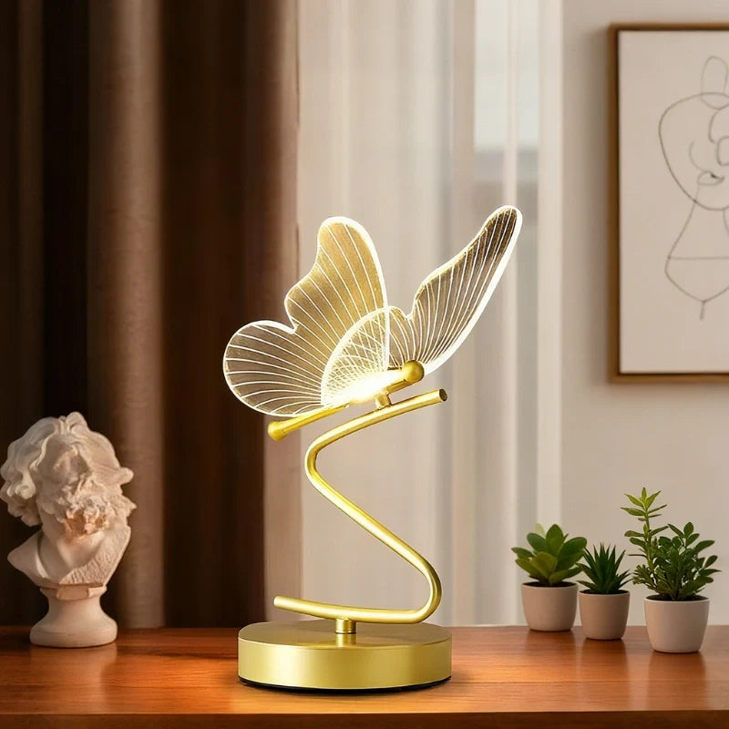 Wing Table Lamp Iron & Acrylic | Sculpted Wing Design | Rechargeable, 3-Tone, Cordless, 10-Hour Battery