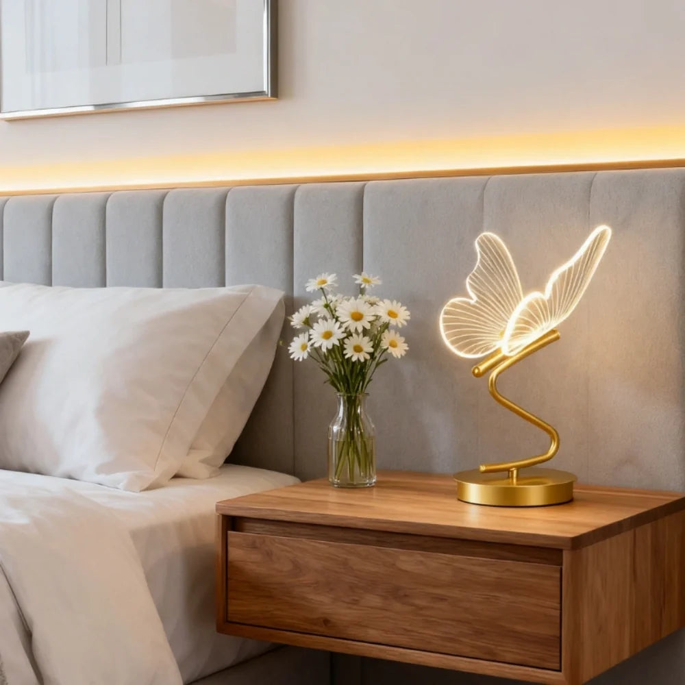 Wing Table Lamp Iron & Acrylic | Sculpted Wing Design | Rechargeable, 3-Tone, Cordless, 10-Hour Battery