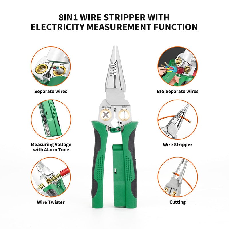 Wire Stripper Pliers 8-in-1 Heavy Duty Stainless Steel with Voltage Test