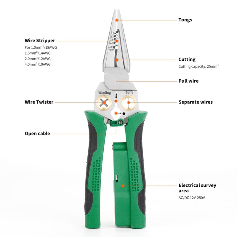 Wire Stripper Pliers 8-in-1 Heavy Duty Stainless Steel with Voltage Test