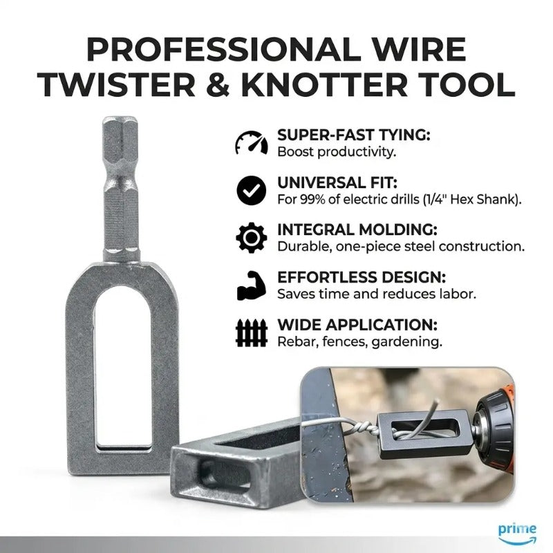 Wire Tying Drill Attachment Carbon Steel | Universal 14mm Hex Shank Fit | Fast Tight Wire Knots Every Time, No Adapters