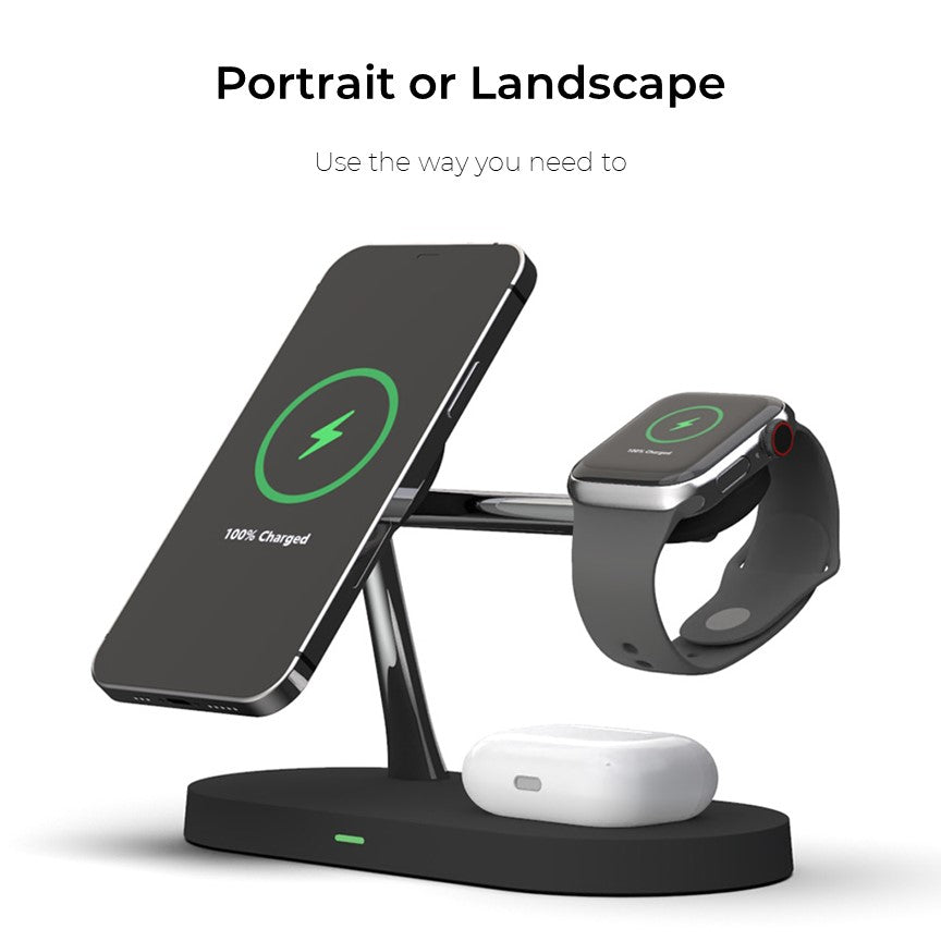 Wireless Charger 4-in-1 Magnetic Qi MagSafe Stand with LED Touch Panel