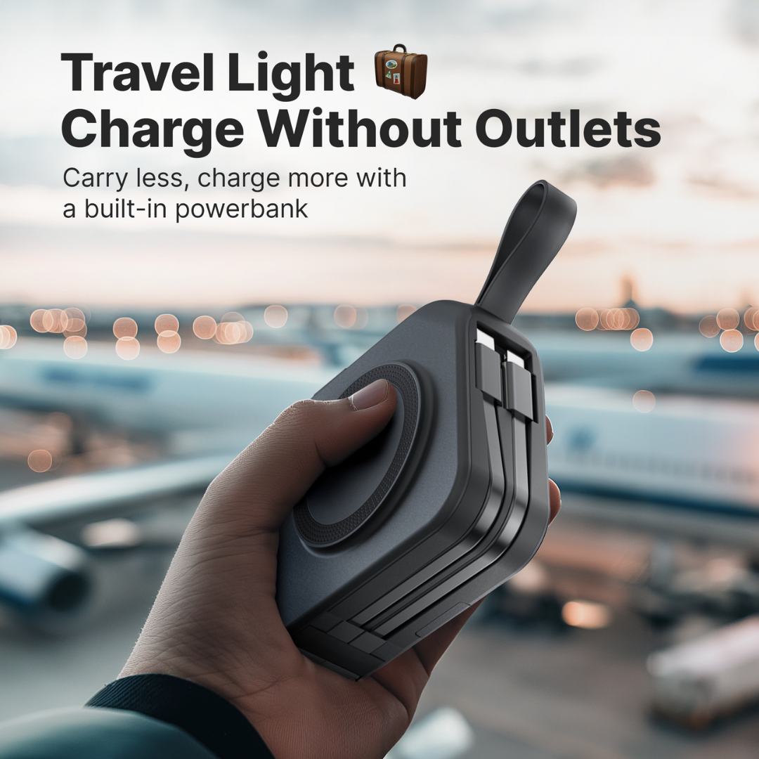 Wireless Charger Power Bank 5-in-1 Wall Plug Qi-Compatible with Built-In Cables