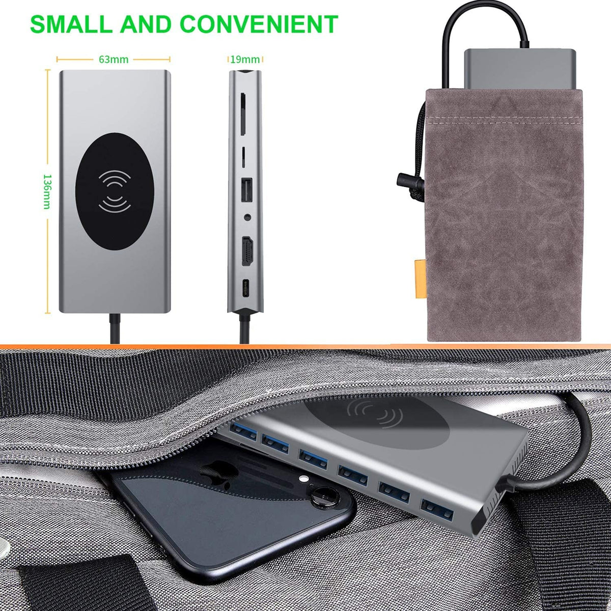 Wireless Charging Dock USB-C 15-in-1 Aluminium Alloy with 4K HDMI Output