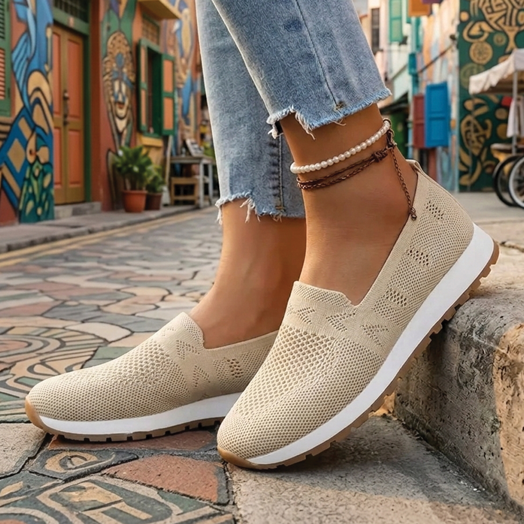 Women's Comfort Shoes - Mesh - Slip-On - Molded Footbed