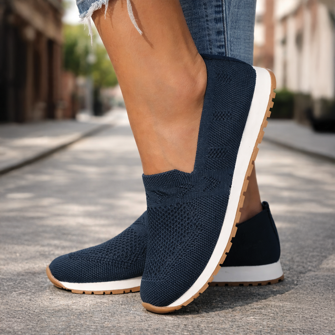 Women's Comfort Shoes - Mesh - Slip-On - Molded Footbed