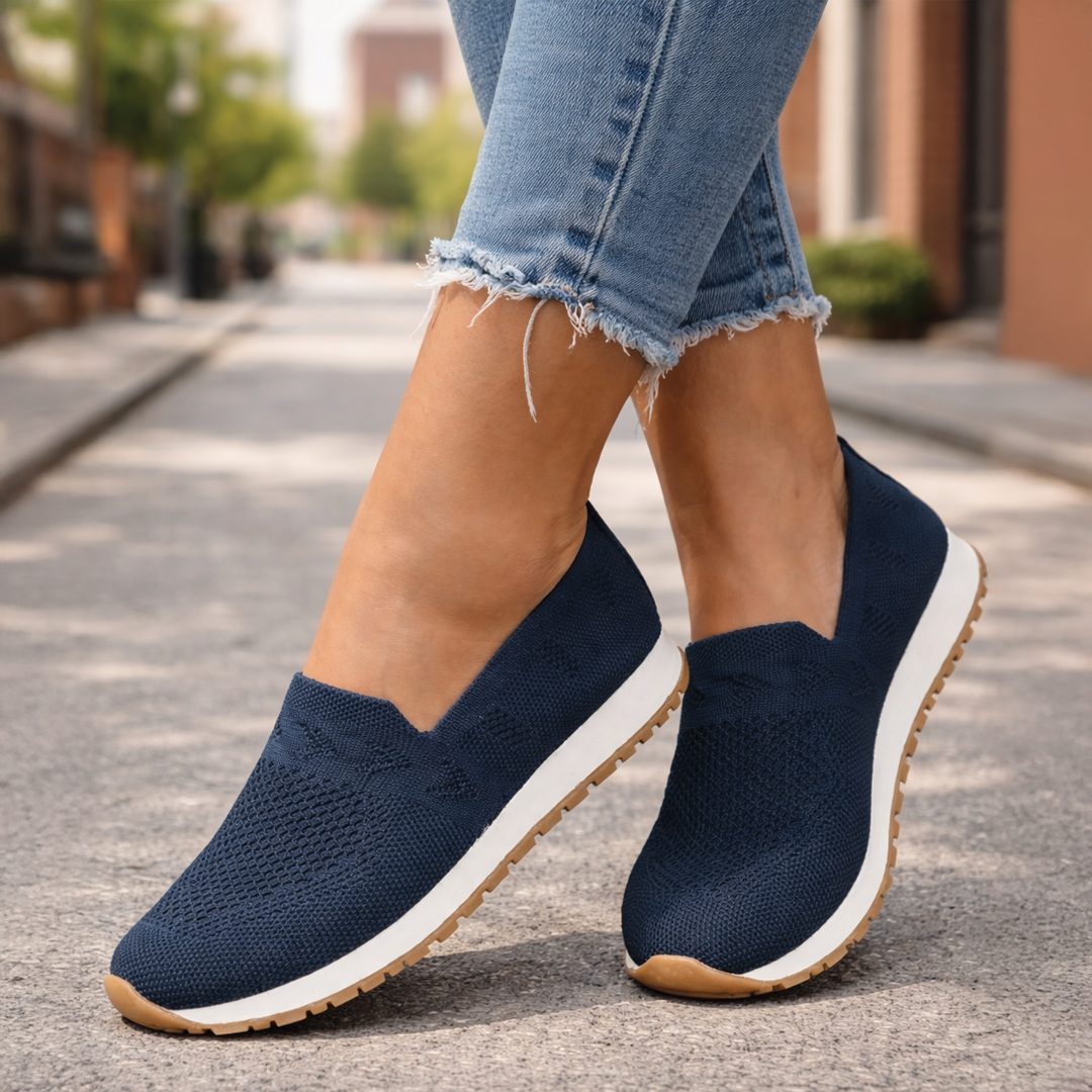 Women's Comfort Shoes - Mesh - Slip-On - Molded Footbed