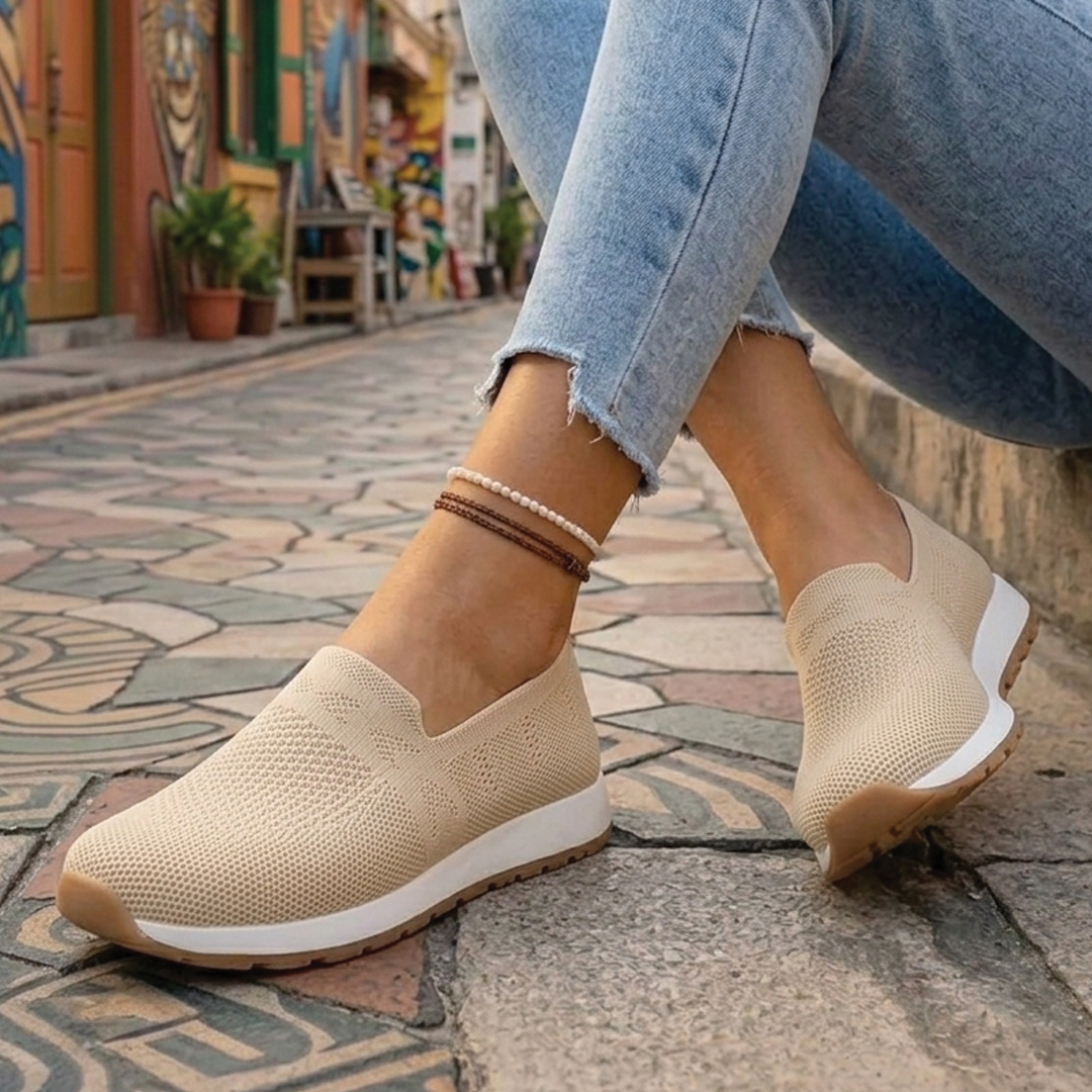 Women's Comfort Shoes - Mesh - Slip-On - Molded Footbed