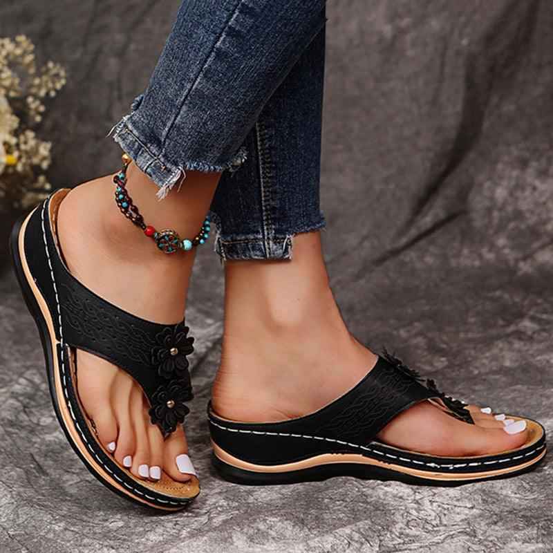 Women's Comfortable Sandals - Rubber - Tri-Sole Design - Support