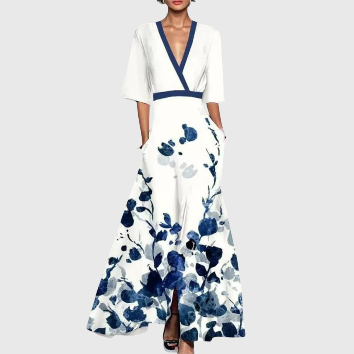 Women's Dress - Polyester - V-Neck - Floral - Tailored Fit