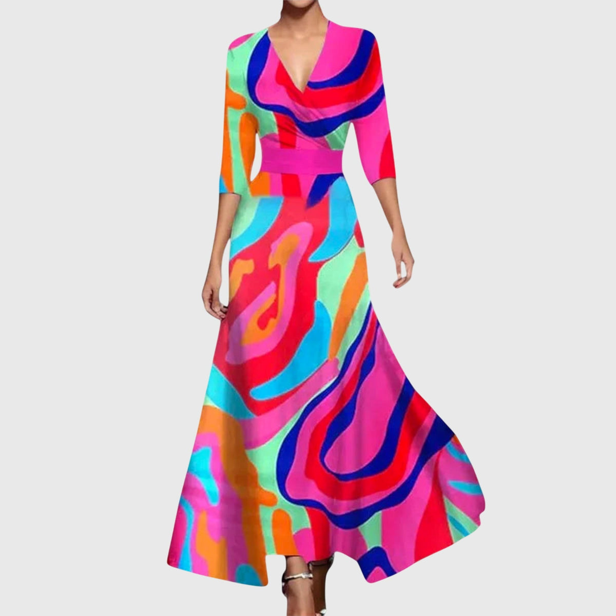 Women's Dress - Polyester - V-Neck - Floral - Tailored Fit