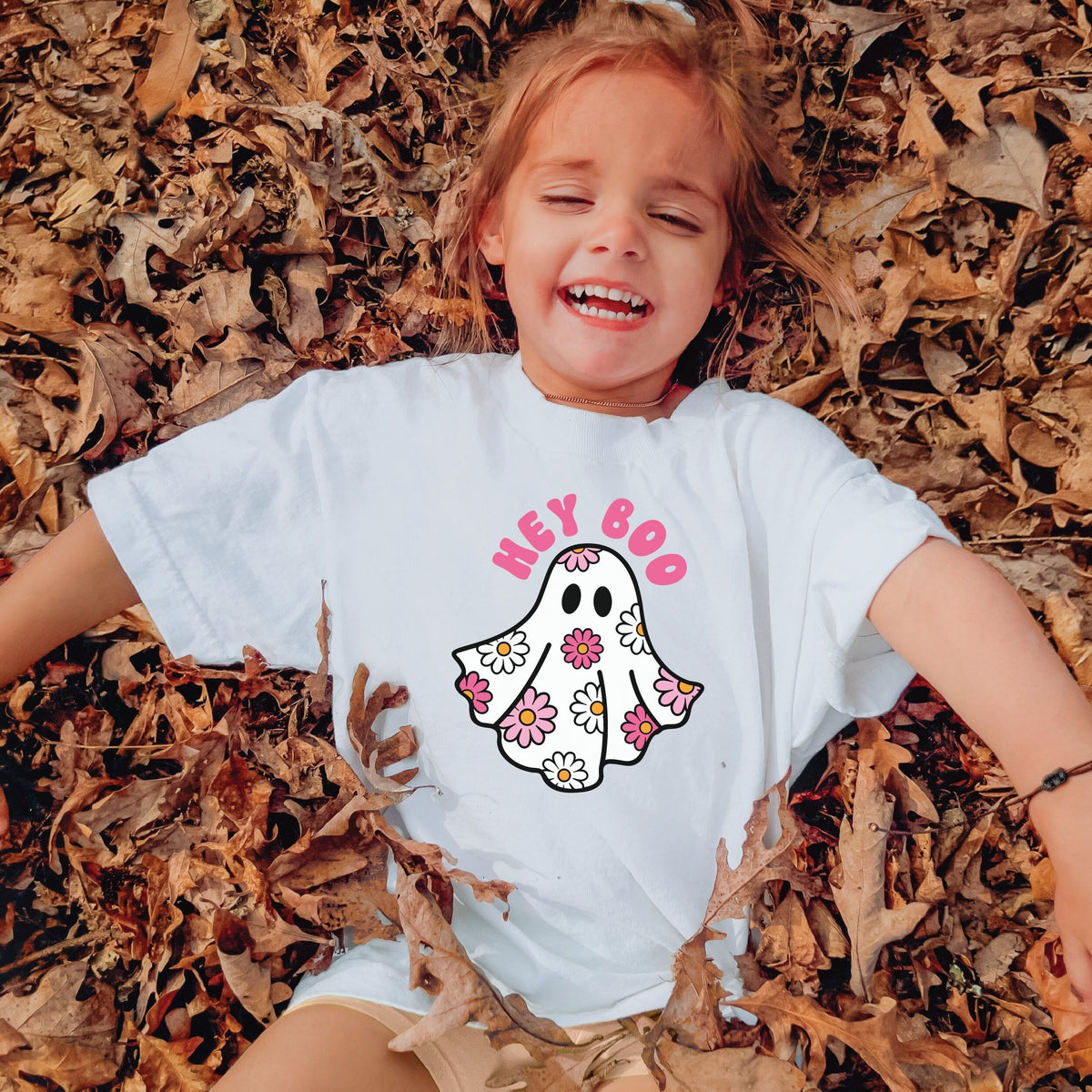 Women's Ghost Shirt Floral Print Graphic Breathable with Hey Boo Lettering
