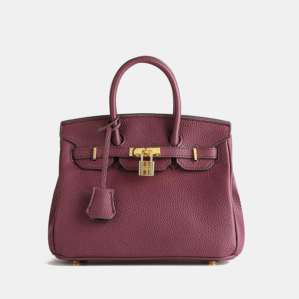 Women's Handbag - Synthetic Leather - Structured - Textured - Gold-tone Lock