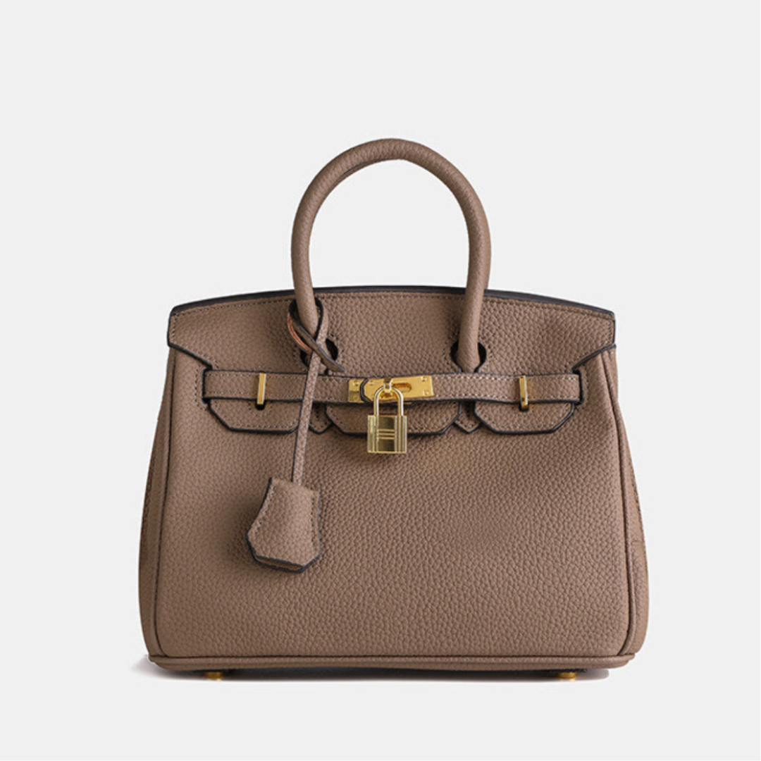 Women's Handbag - Synthetic Leather - Structured - Textured - Gold-tone Lock