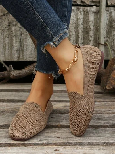 Women's Knit Slip-On Flats - Mesh - Square Toe - Cushioned