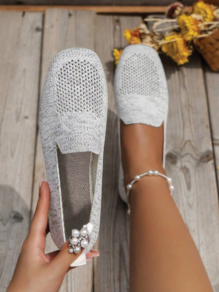 Women's Knit Slip-On Flats - Mesh - Square Toe - Cushioned