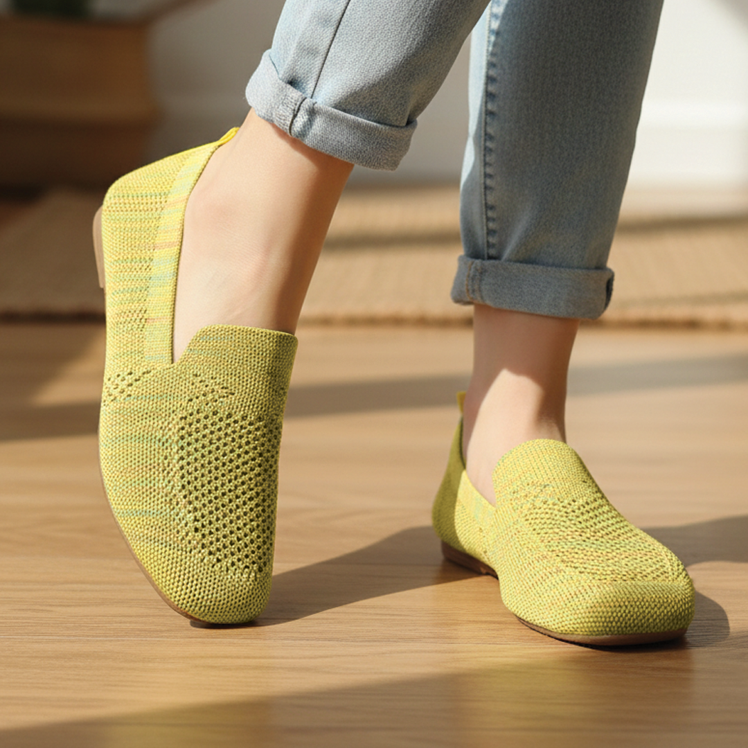 Women's Knit Slip-On Flats - Mesh - Square Toe - Cushioned