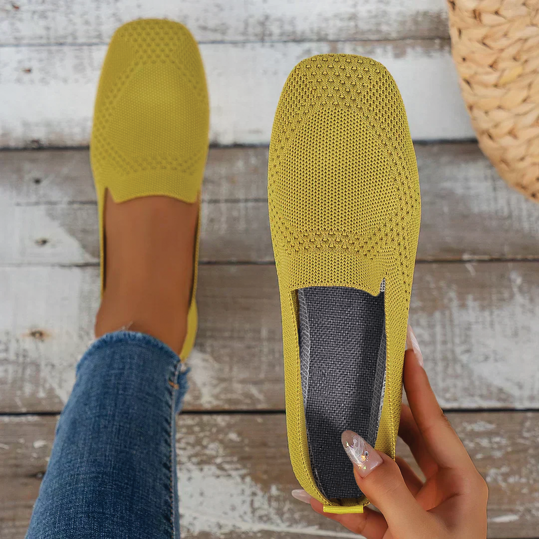 Women's Knit Slip-On Flats - Mesh - Square Toe - Cushioned