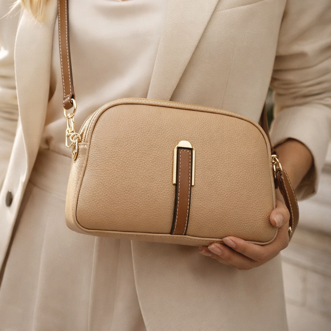 Women's Leather Crossbody Bag - Compact - Gold-Tone Hardware - Adjustable Strap