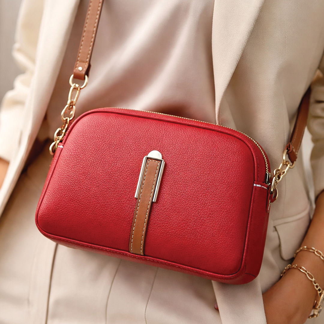 Women's Leather Crossbody Bag - Compact - Gold-Tone Hardware - Adjustable Strap