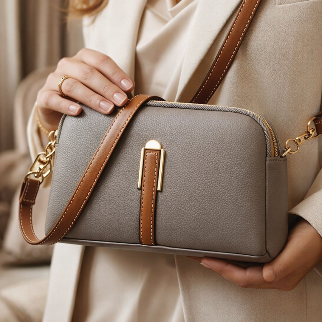 Women's Leather Crossbody Bag - Compact - Gold-Tone Hardware - Adjustable Strap