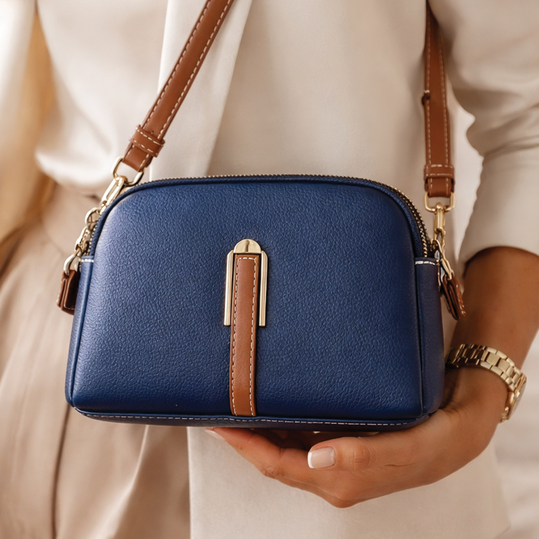 Women's Leather Crossbody Bag - Compact - Gold-Tone Hardware - Adjustable Strap