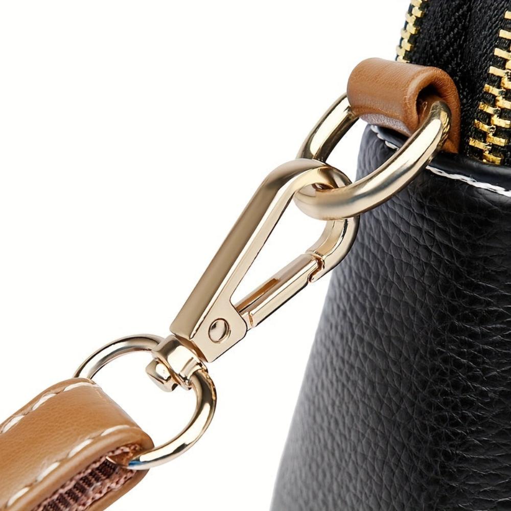 Women's Leather Crossbody Bag - Compact - Gold-Tone Hardware - Adjustable Strap