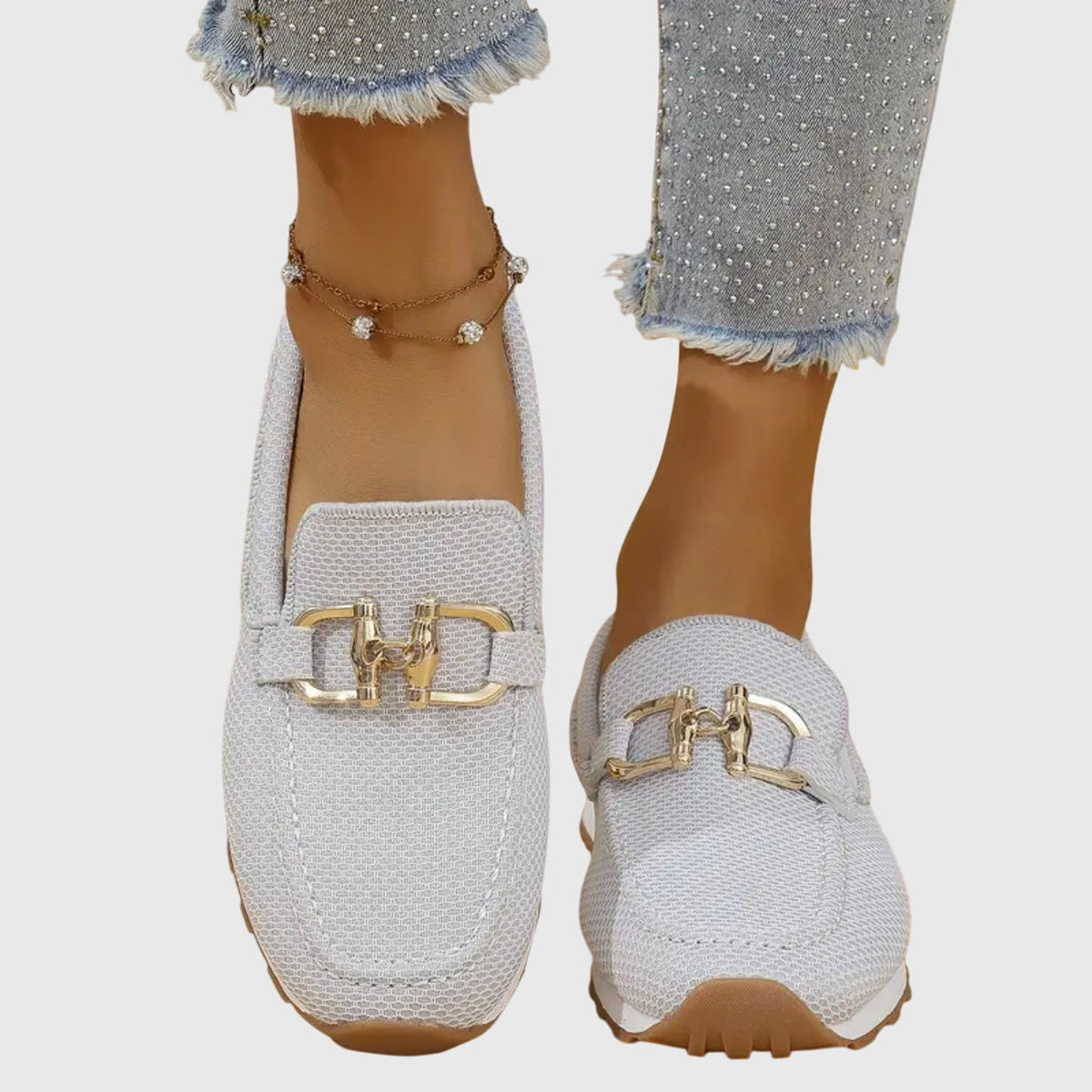 Women's Orthopedic Loafers - Synthetic - Gold-Tone Hardware - Cushioned