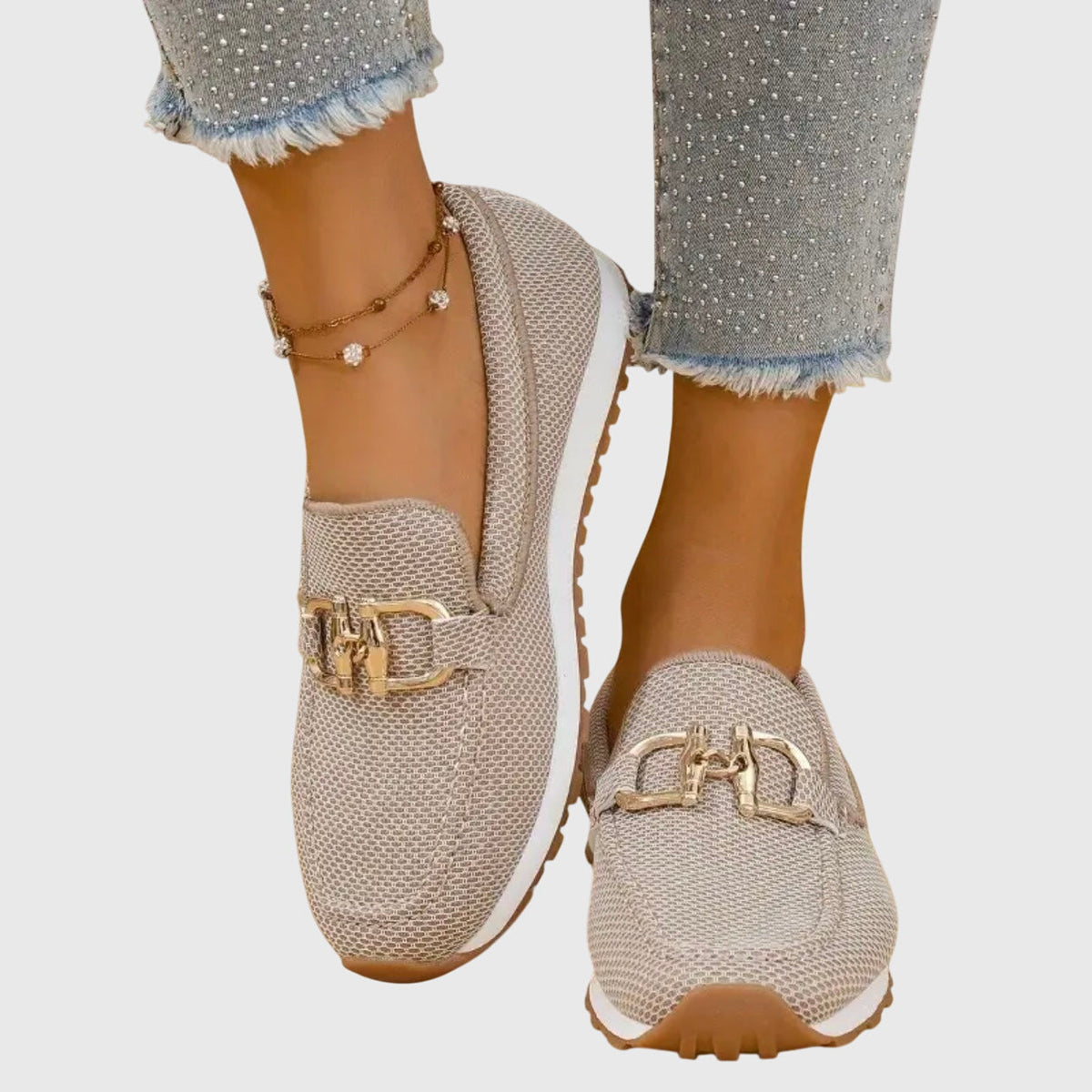 Women's Orthopedic Loafers - Synthetic - Gold-Tone Hardware - Cushioned