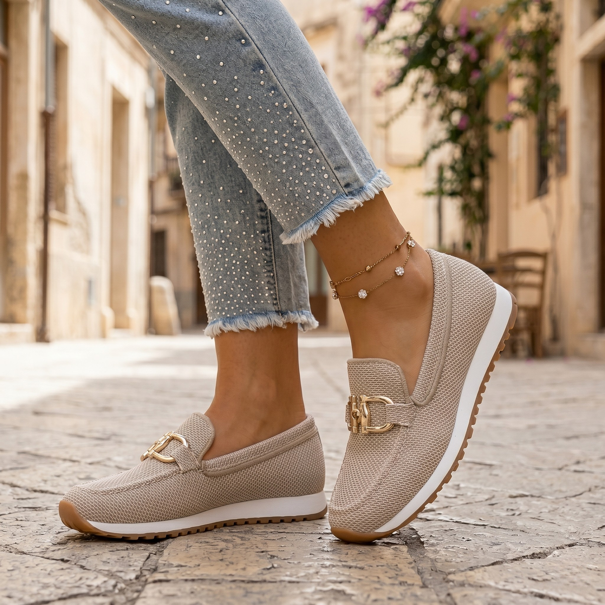 Women's Orthopedic Loafers - Synthetic - Gold-Tone Hardware - Cushioned