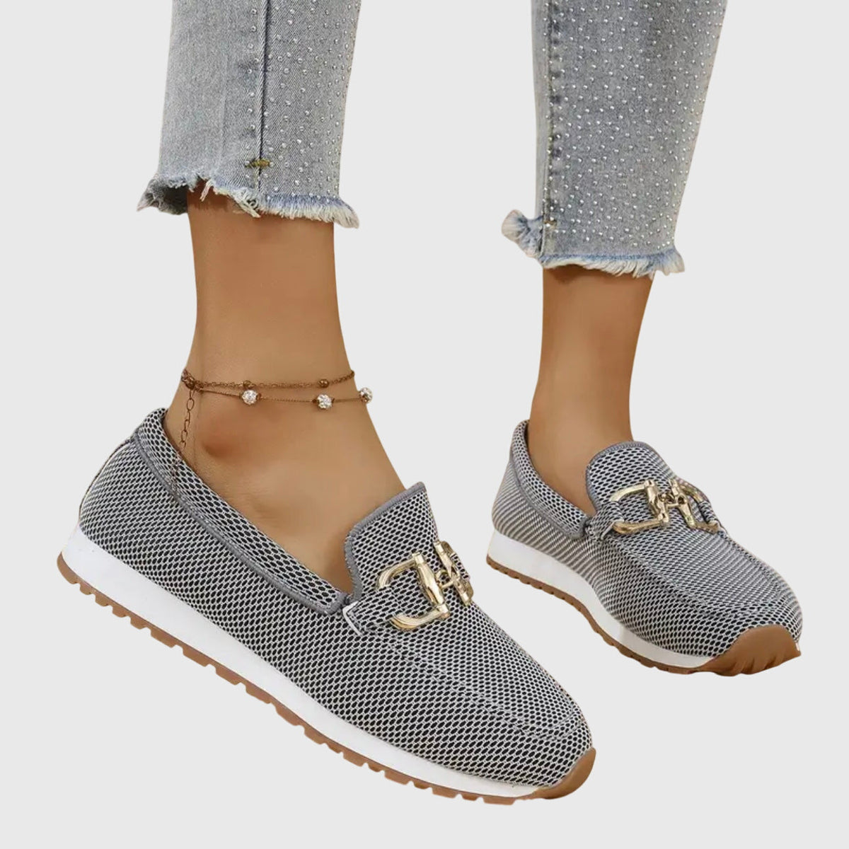 Women's Orthopedic Loafers - Synthetic - Gold-Tone Hardware - Cushioned