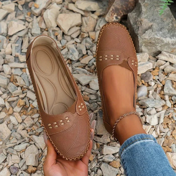 Women's Slip-On Flats - Perforated - PU - Loafer - Water-Resistant