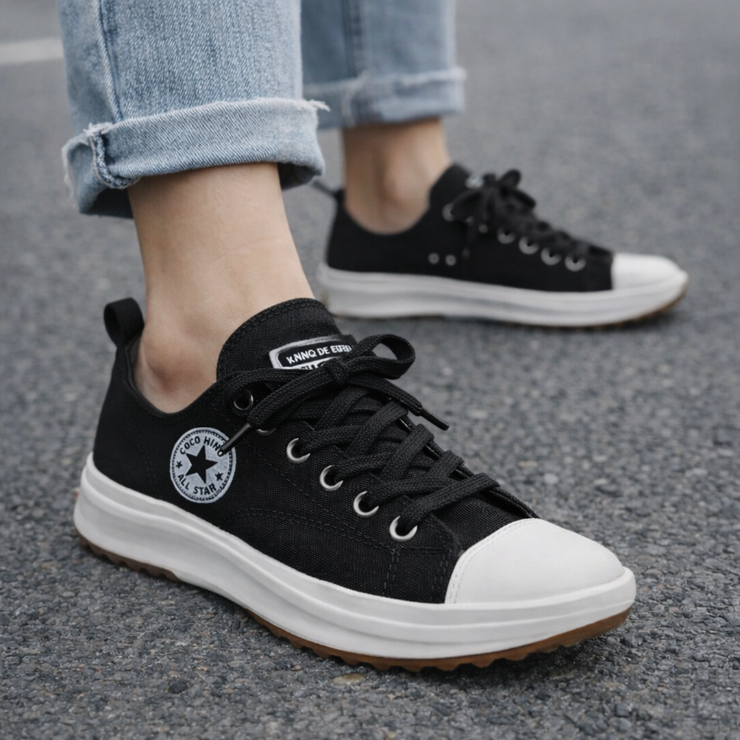 Women's Sneakers - Chunky Sole Low-Top Design - Canvas - Lace-Up