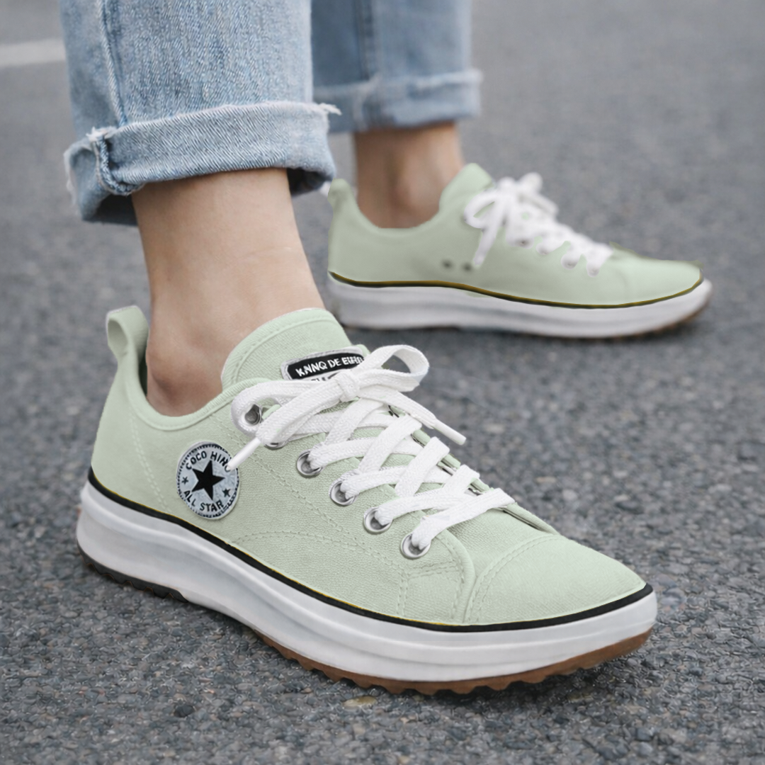 Women's Sneakers - Chunky Sole Low-Top Design - Canvas - Lace-Up