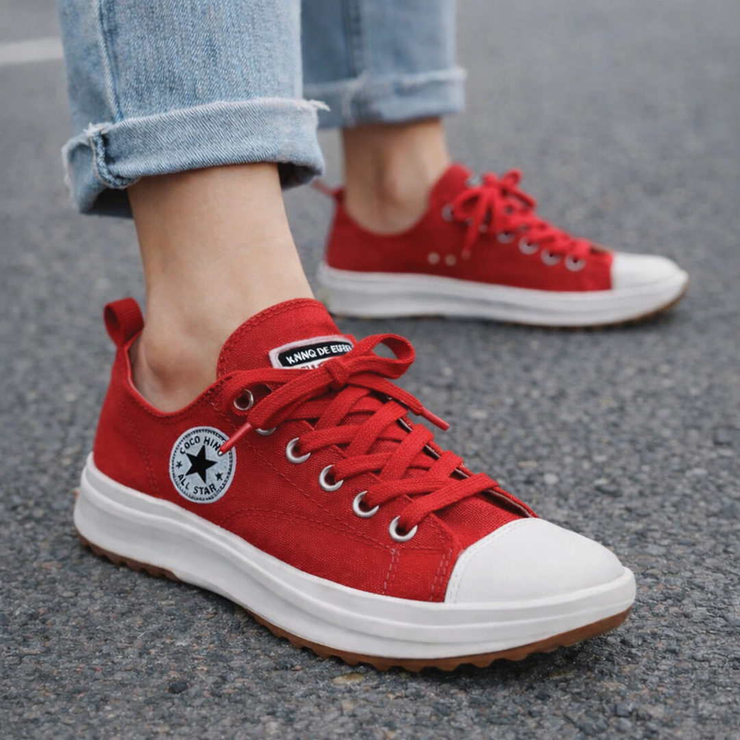 Women's Sneakers - Chunky Sole Low-Top Design - Canvas - Lace-Up