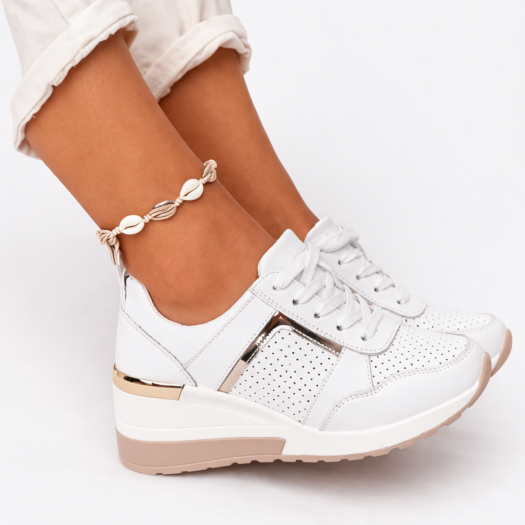 Women's Sole Sneakers - Lace-Up - PU - Cushioned - Mesh Lined