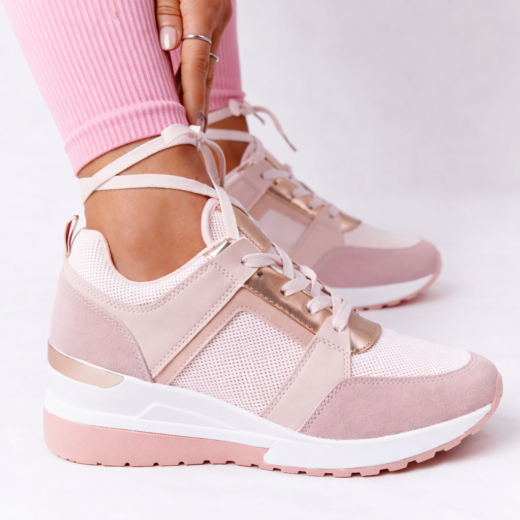 Women's Sole Sneakers - Lace-Up - PU - Cushioned - Mesh Lined