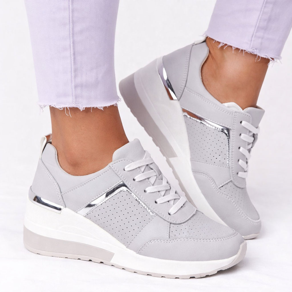 Women's Sole Sneakers - Lace-Up - PU - Cushioned - Mesh Lined