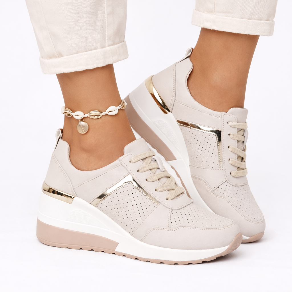 Women's Sole Sneakers - Lace-Up - PU - Cushioned - Mesh Lined